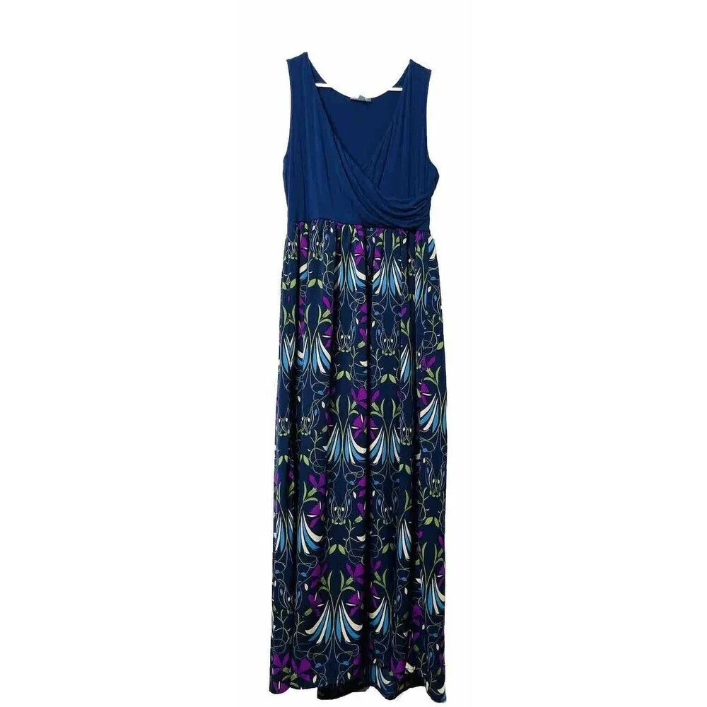 Modcloth Maxi Dress XL Floral Side Slit Sleeveless Cottagecore Faux Wrap Stretch